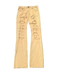 Solid Denim Flared Jeans - Khaki